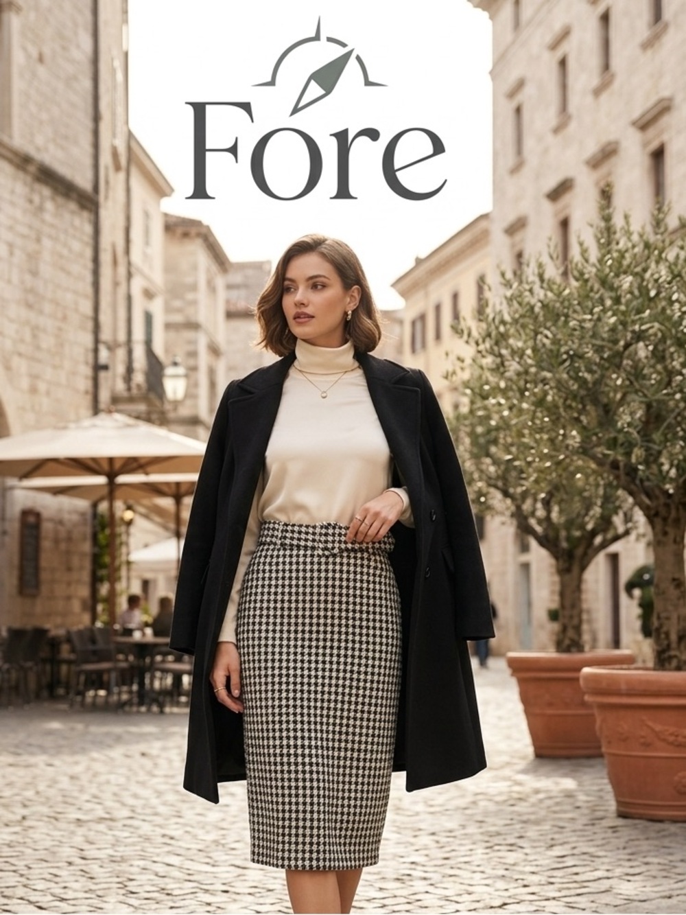 Bloomingdale's Black and White Houndstooth Tweed Pencil Skirt by Fore